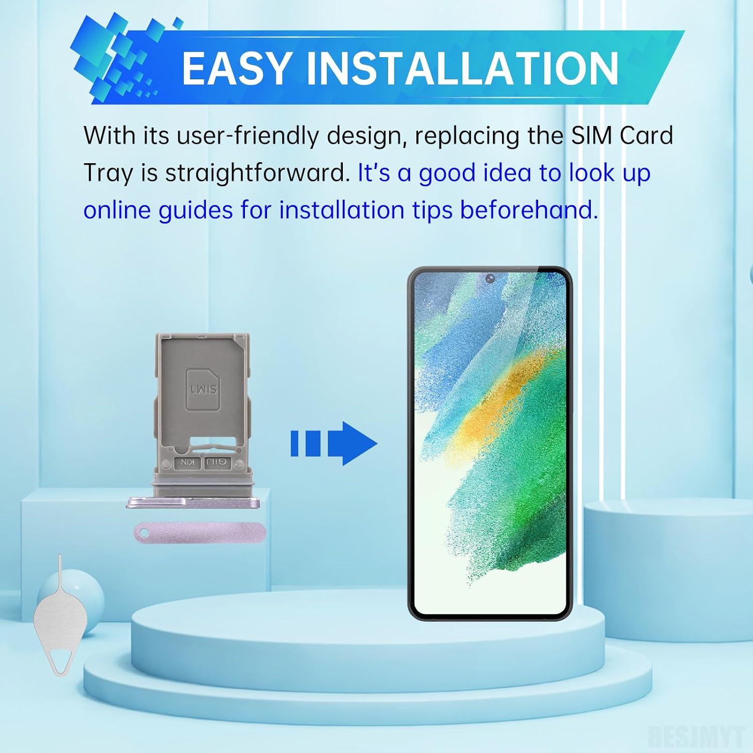 Sim Card Tray Replacement for Samsung Galaxy S21 FE 5G Lavender | Card Tray Slot Holder Bracket Adapter Single SIM Version with Needle Ejector for S21 FE 5G SM-G990U SM-G990U1