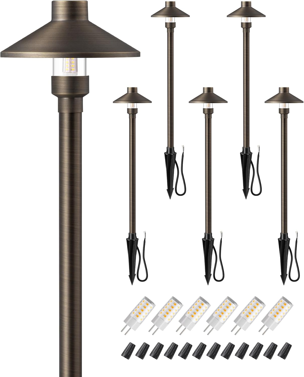 EDISHINE Solid Brass Low Voltage Pathway Lights Wired, 22" Tall Outdoor Landscape Path Light Heavy Duty, G4 Bulb Included, 12V LED Landscape Lighting, Bronze Waterproof for Garden Yard Walkway, 4 Pack