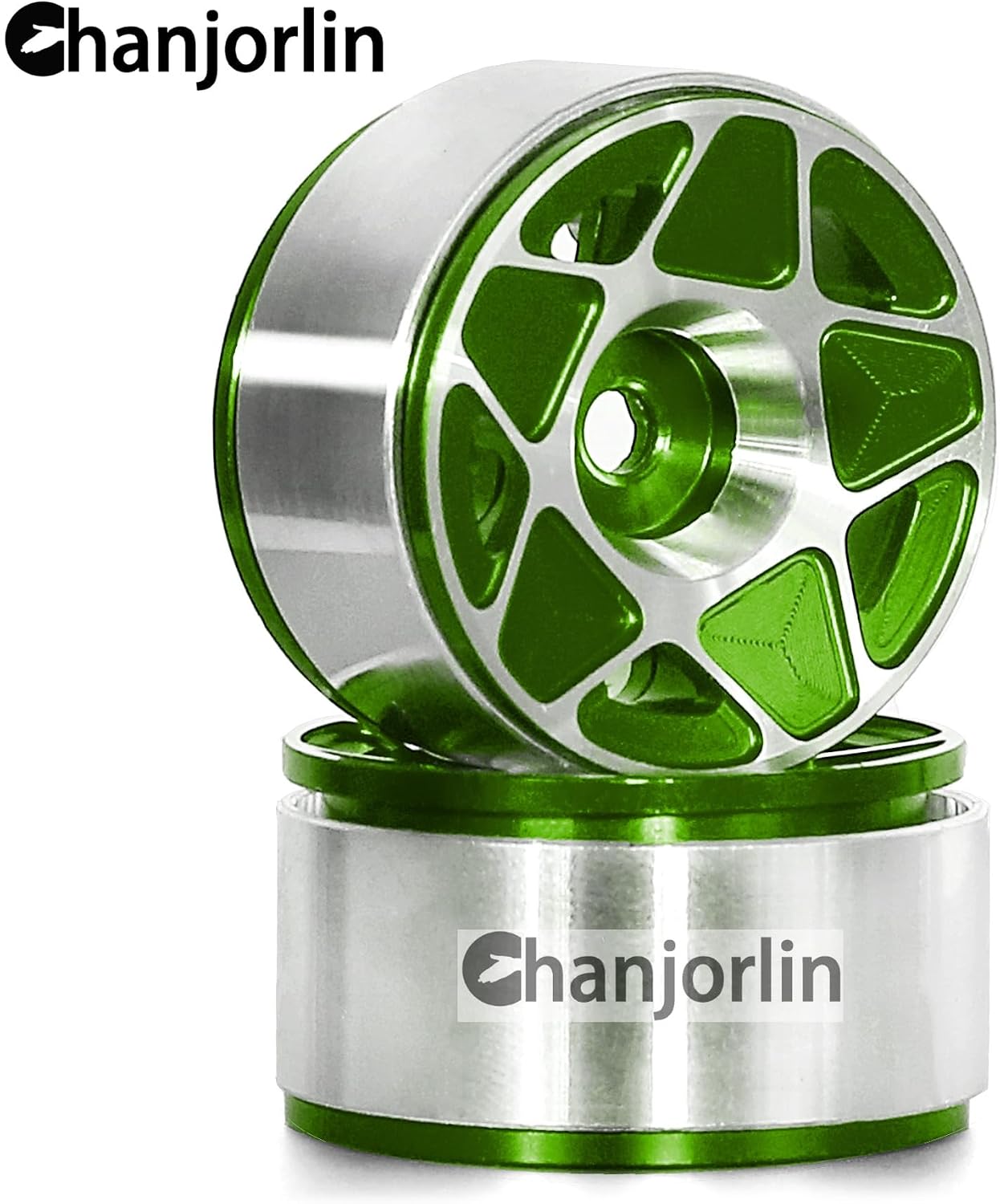 1.0 RC Beadlock Wheels Rims 12mm Hex 1/24 1/18 Aluminum Alloy Mud Slingers Hubs for 1:24 1:18 Rock Crawler Car Axial SCX24 FMS AX24 FCX18 FCX24 TRX4M 1.0" Tires 4PCS (Green)
