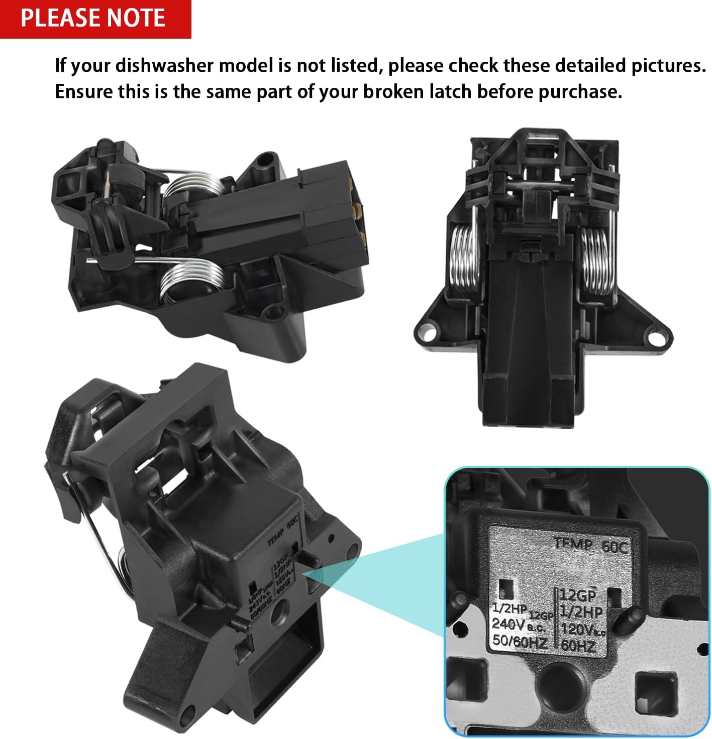 Dishwasher Door Latch Assembly Replacement for Frigidaire and Electrolux, Similar to Part 5304516818 5304525218 154543901, Door Switch Fix for Dishwasher Door Not Closing