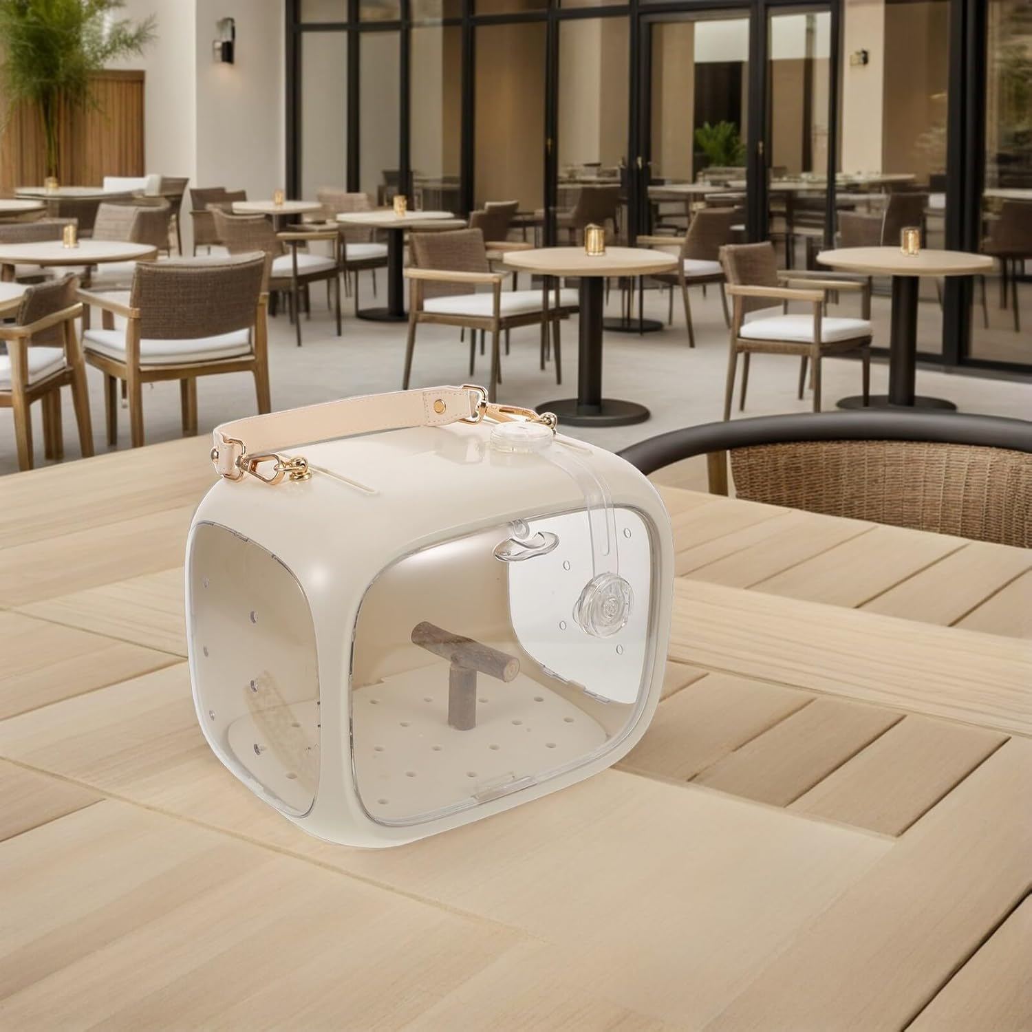 Portable Parrot Travel Cage with Adjustable Shoulder Strap, Breathable Multi-Function Bird Carrier with Perch and Food Tray for Small Birds Outings and Transport