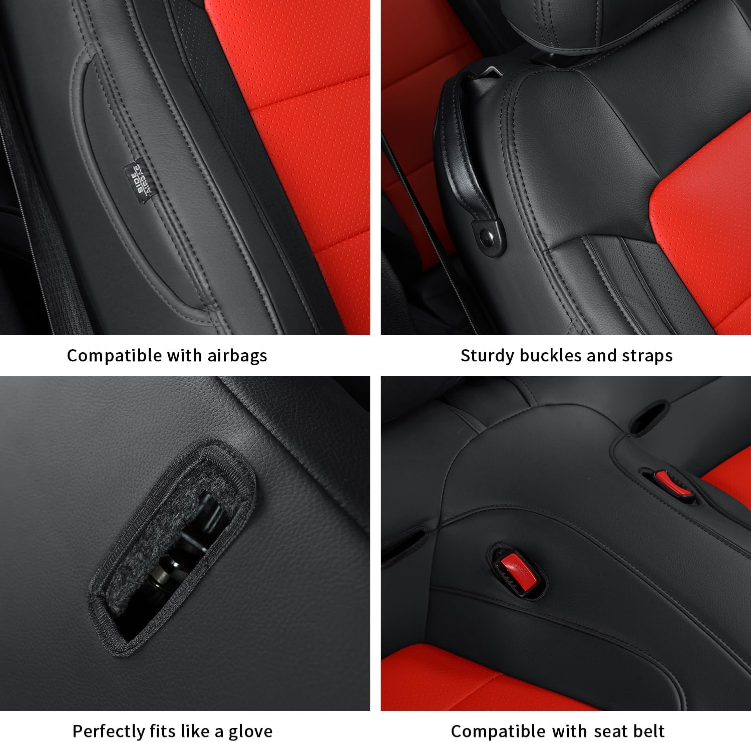 GIANT PANDA Customized Full Set Car Seat Covers Fit Ford Mustang Coupe Hardtop 2015 2016 2017 2018 2019 2020 2021 2022 2023 2024 2025 2026- (Black+Red)