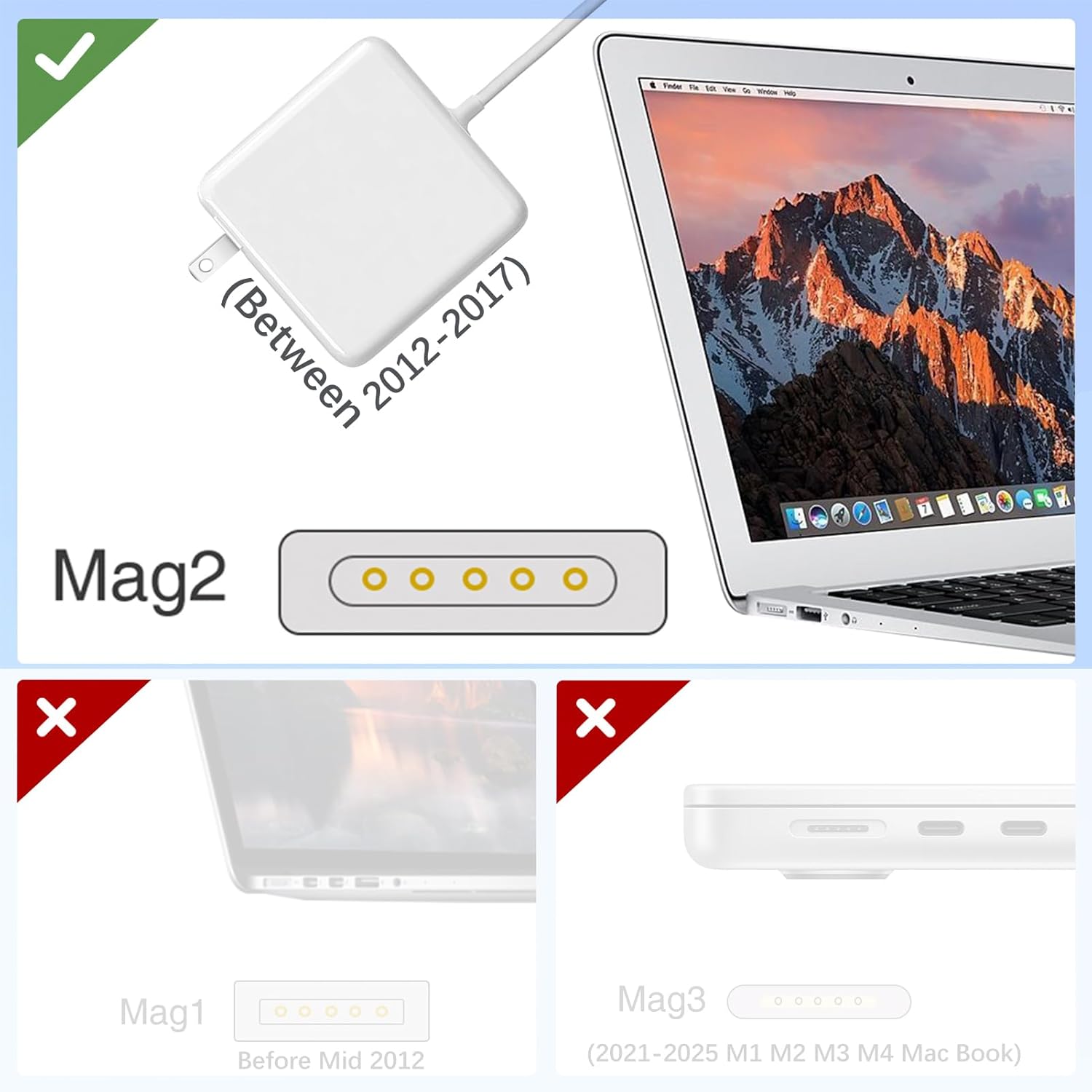 Mac Book Air Charger - 45W Mag 2 Power Adapter,Compatible with Mac Book Air 11 & 13 inch (Between 2012-2017) - Image 3