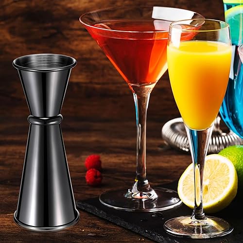 Miniatura 4 de Jigger de 9 piezas para cóctel de bartending de 2 onzas, 1 oz, taza medidora de vidrio de acero inoxidable 304, vaso de medición de tiro doble Negro
