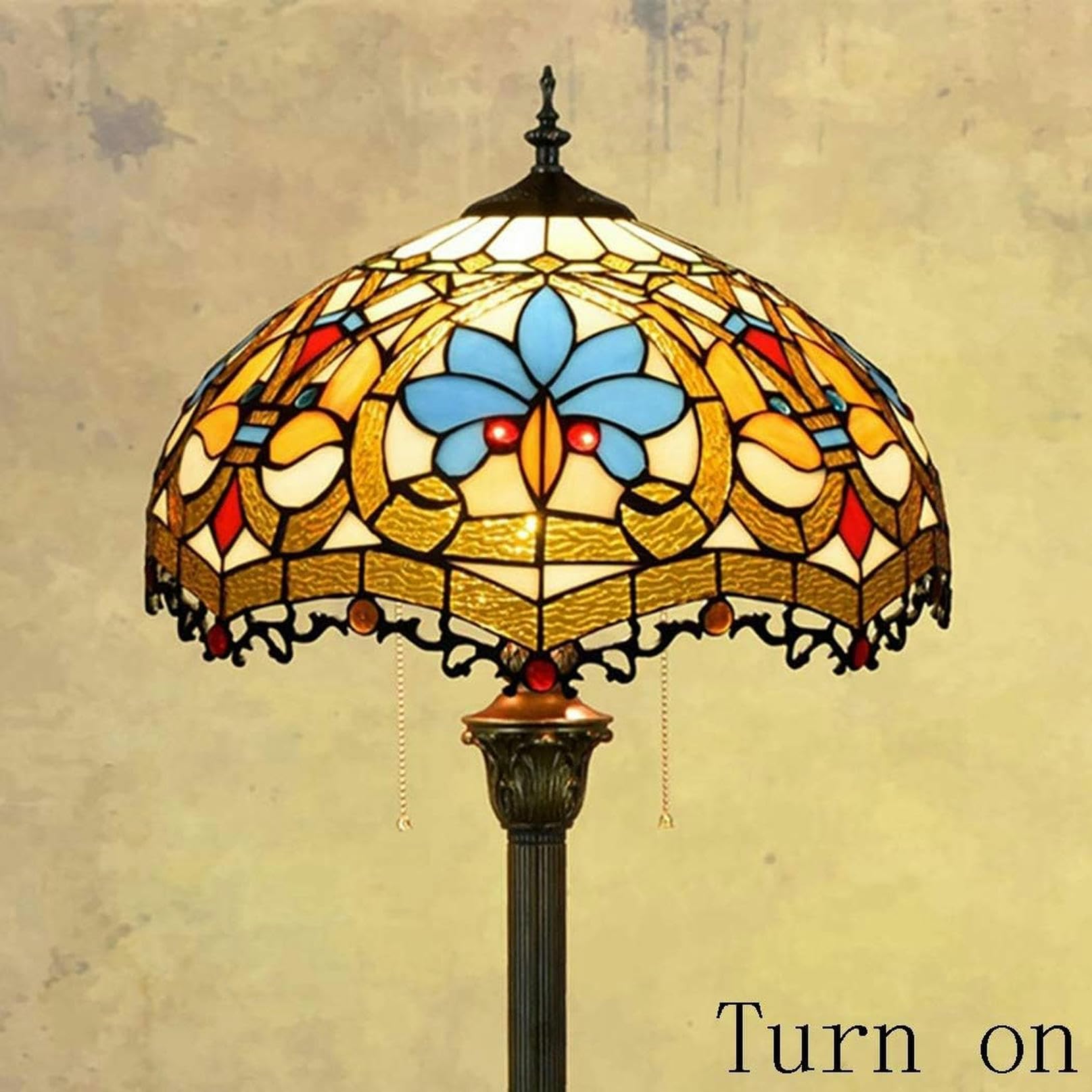 64-Calowa Lampa Stojąca W Stylu Tiffany,Klosz Z Witrażem W Stylu Retro Barokowym,Lampka Nocna Do Sypialni Z Podstawą Z Żywicy,Dekoracja Do Czytania,E27