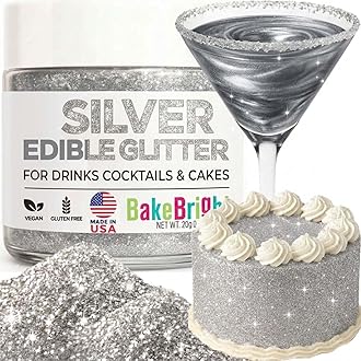 Silver Edible Glitter for Drinks 20g - Silver Edible Glitter for Cakes Cocktails Metallic Cake Decoration Sprinkles - Luster Dust for Cocktail & Cake Topper Chocolate Baking Decorating Fondant Cookies - Drink Shimmer Spray - Food Grade Vegan, Kosher, Halal, Gluten Free - Made in USA