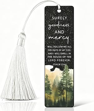 Christian Goodness and Mercy Bookmark, Inspirational Gift for Believers, Uplifting Gift for Spiritual Readers, Spiritual Bookish Present, Unique Forest & Scripture Design Bookmark, WCB69
