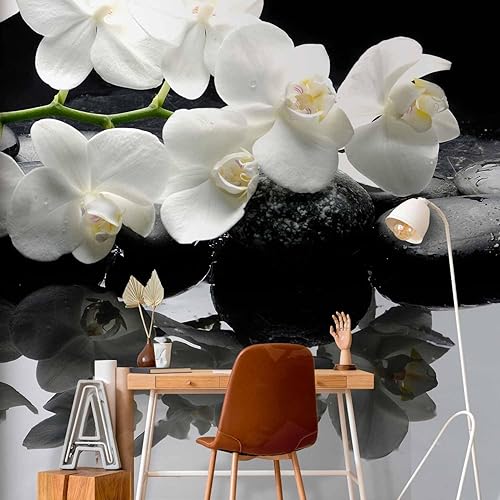 Miniatura 6 de artgeist Mural de pared prémium Orquídeas blancas Zen 138 x 106 pulgadas, papel tapiz no tejido, decoración de pared de vellón, impresión