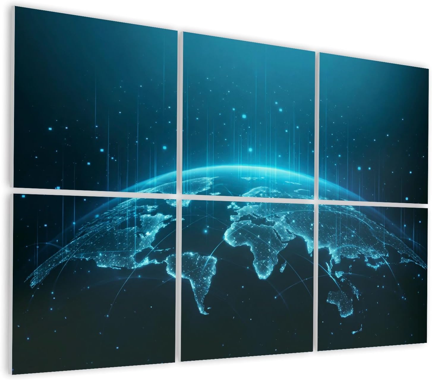 6 Pack Art Acoustic Panels Self Adhesive Map planet World map Global social network Future Blue futuristic Decorative Soundproof Wall Panels Sound Absorbing Panel 48"x72" for Office Home Studio