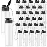 Maxcheck 30 Pieces Water Bottle Bulk 17 oz Plastic Sports Water Bottles Bulk with Handle Strap Lightweight Leakproof Drink Flip Top for Adults Fit Gym(Simple Style,White,Black)