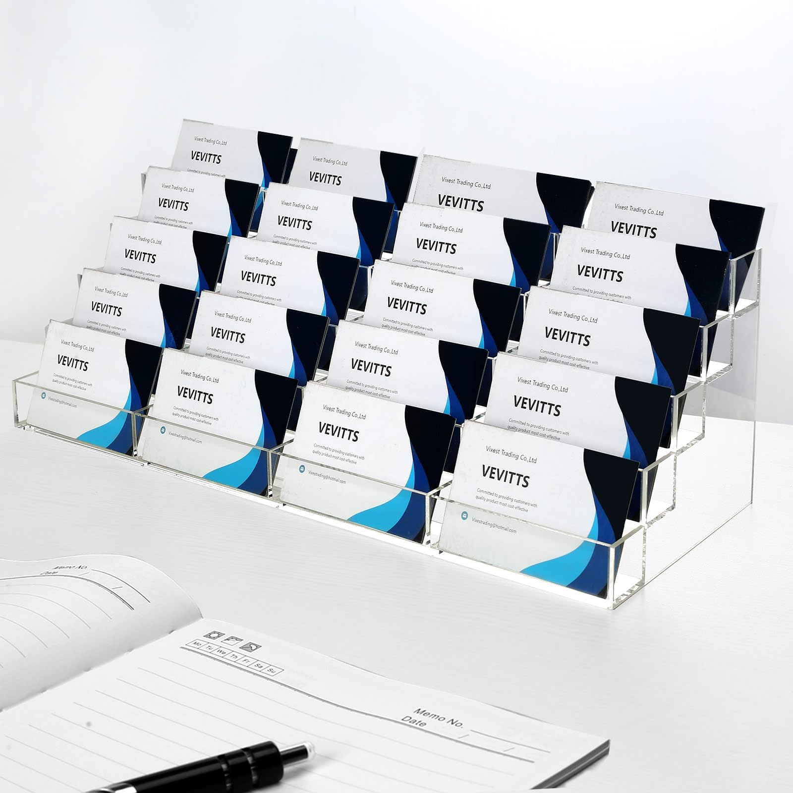 Vevitts20 Slots Acrylic Business Card Holder for Desk Business Card Stand Clear Plastic Multiple Cards Display Stand Rack for Office Supplies Home School Brochure File Table Recipe