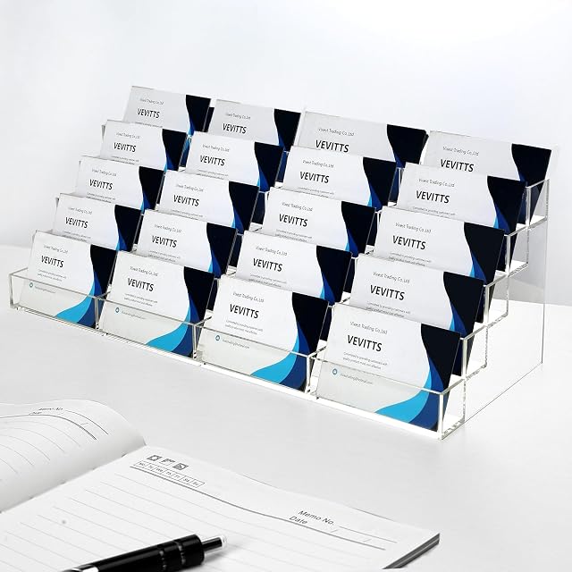 Vevitts 20 Slots Acrylic Business Card Holder Clear Plastic Desk Business Card Stand Multi-Card Display Rack for Office