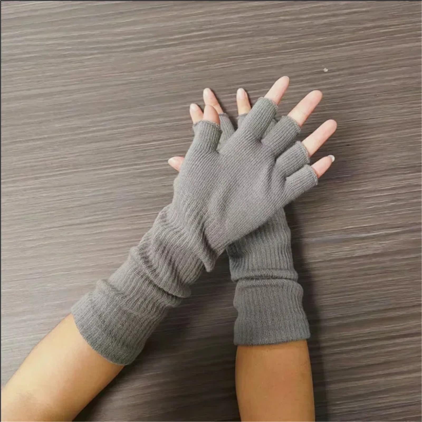 3 pares elásticos de muñeca larga Color sólido guantes escritura medio dedo cálidos sin dedos a prueba frío Para Correr, Ciclismo, Conducir
