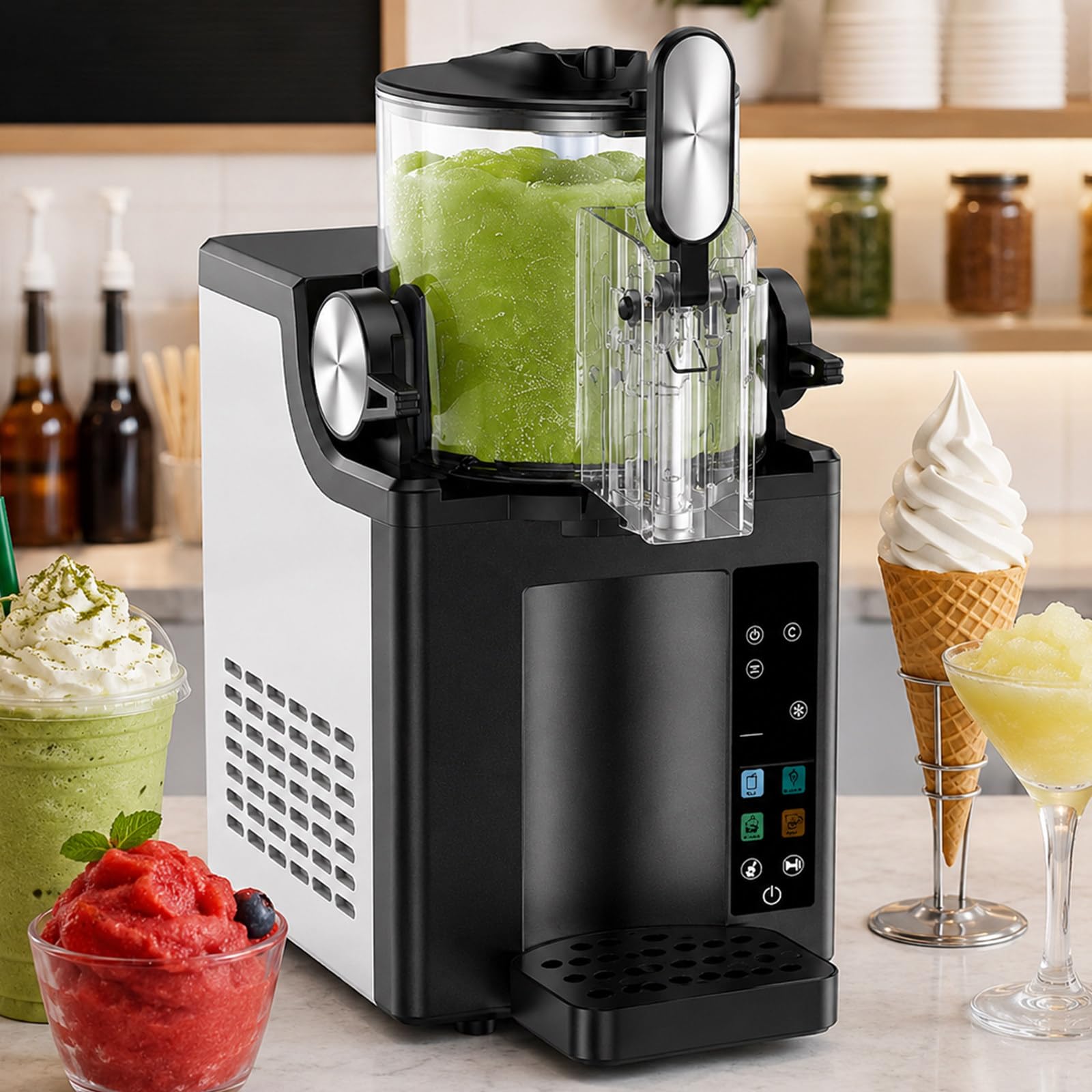 lilishangmao 4 in 1 Slushie Maker Machine 1.5L with Touch Control, Soft Serve Ice Cream Maker, for Slushies Milkshakes Coffee Frappes Cocktails and Desserts, Adjustable Hardness, for Home/Cinemas B