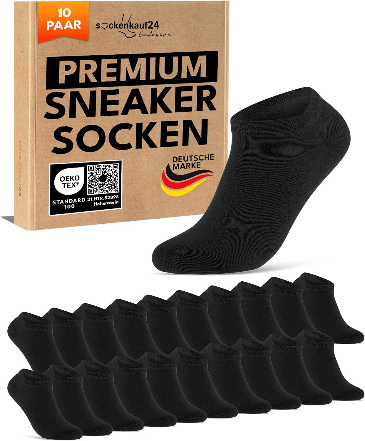 10 Paar Premium Sneaker Socken Herren & Damen aus gekämmter Baumwolle mit Komfortbund ohne drückende Naht