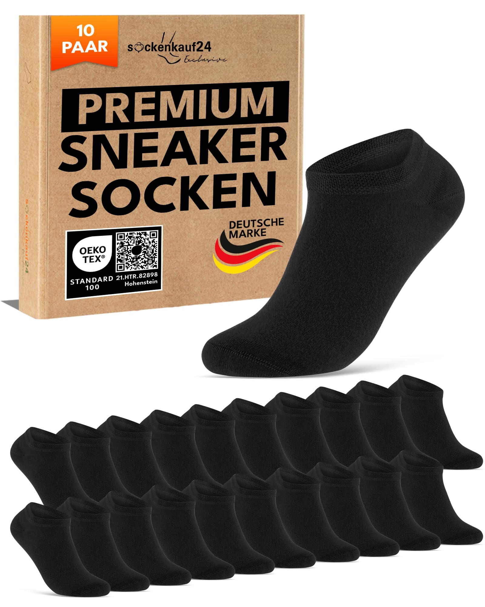 10 Paar Sneaker Socken Herren Damen Baumwolle Komfortbund ohne Naht 70102T WP (Schwarz 43-46)