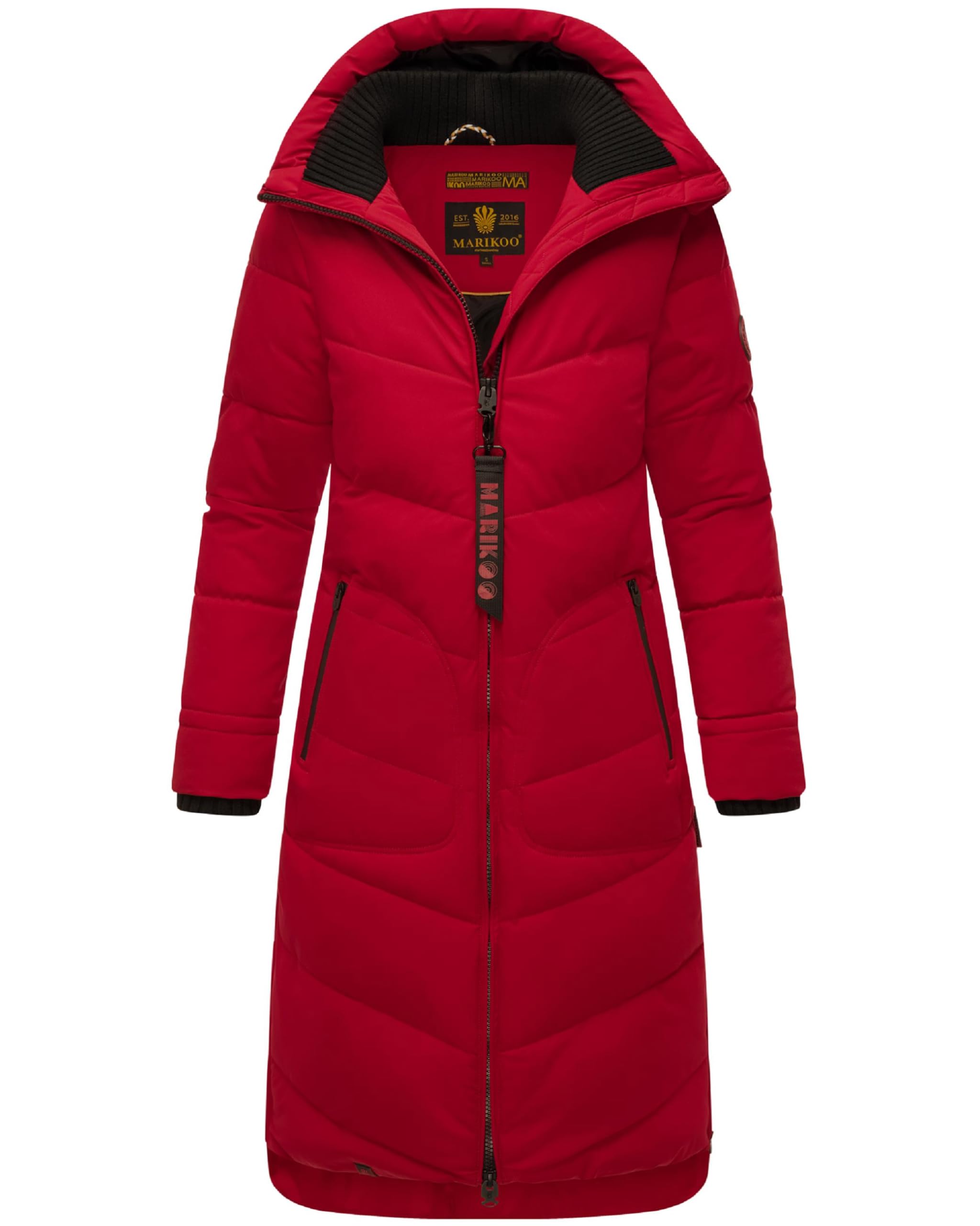 MARIKOO Damen langer Wintermantel Steppmantel mit Schlüsselanhänger Benikoo XS-5XL