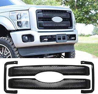 Front Bumper Hood Grille Grill Covers Overlay for 2011-2016 Ford F-250 F-350 F-450 F-550 Super Duty Mesh Style Painted Gloss Black ABS 4PCS Not the Replacement