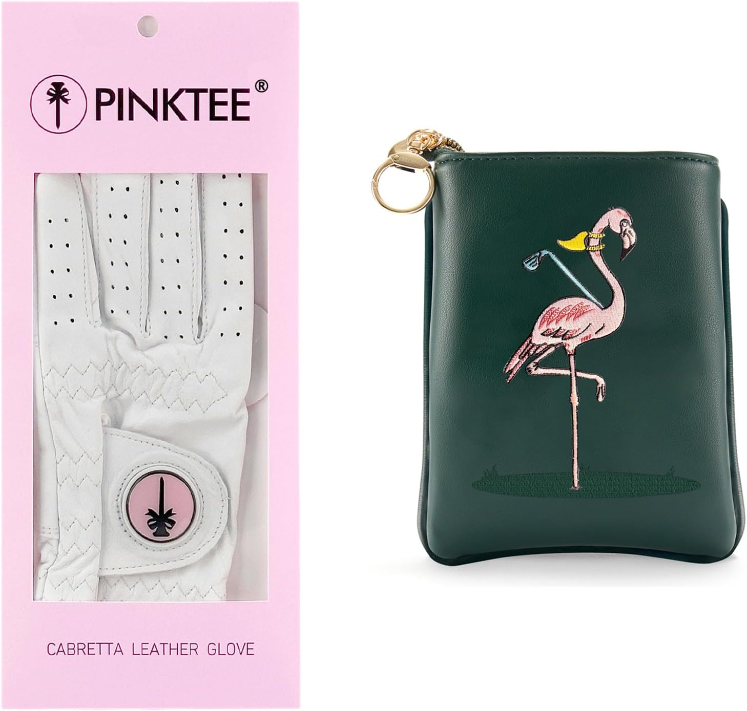 Women's Cabretta Leather Golf Glove with Golf Valuables Pouch Funny Golf Accessories Bag