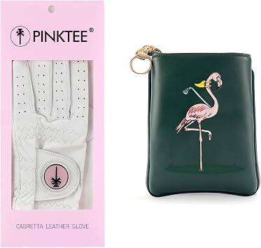 Womens Cabretta Leather Golf Glove with Golf Valuables Pouch Funny Golf Accessories Bag