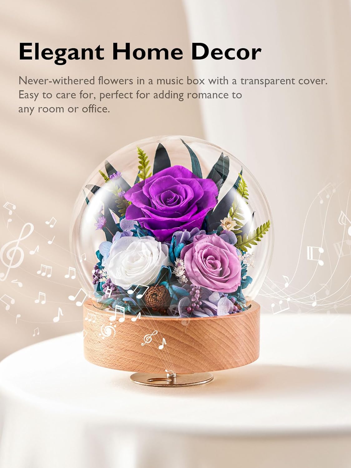 Eterfield Flowers for Delivery Prime, Valentine’s Day Preserved Roses Gifts for Women - Forever Flower in Glass Dome Birthday Gifts for Mom Wife Grandma Her (Purple, Sphere) - Image 4