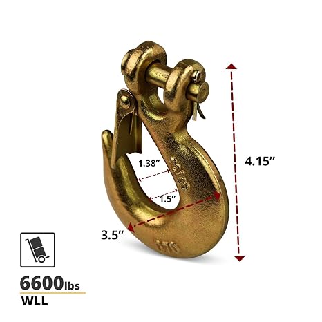 DC Cargo G70 Clevis Slip Hook with Safety Latch (Pack of 10) 3/8 Inch Grade 70 Clevis Hooks Heavy Duty for Trailer Truck Transport - 6,600 Lbs