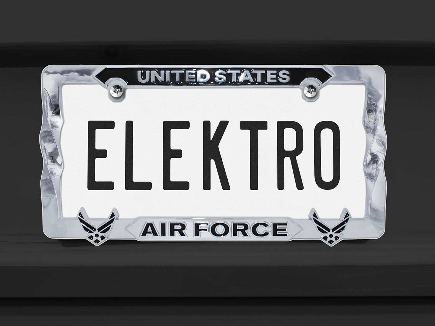 Elektroplate Officially Licensed – United States Air Force Chrome-Plated 3D All-Metal Black Font License Plate Frame Tag Holder for Cars/SUVs/Trucks Weather-Proof Automotive Accessory