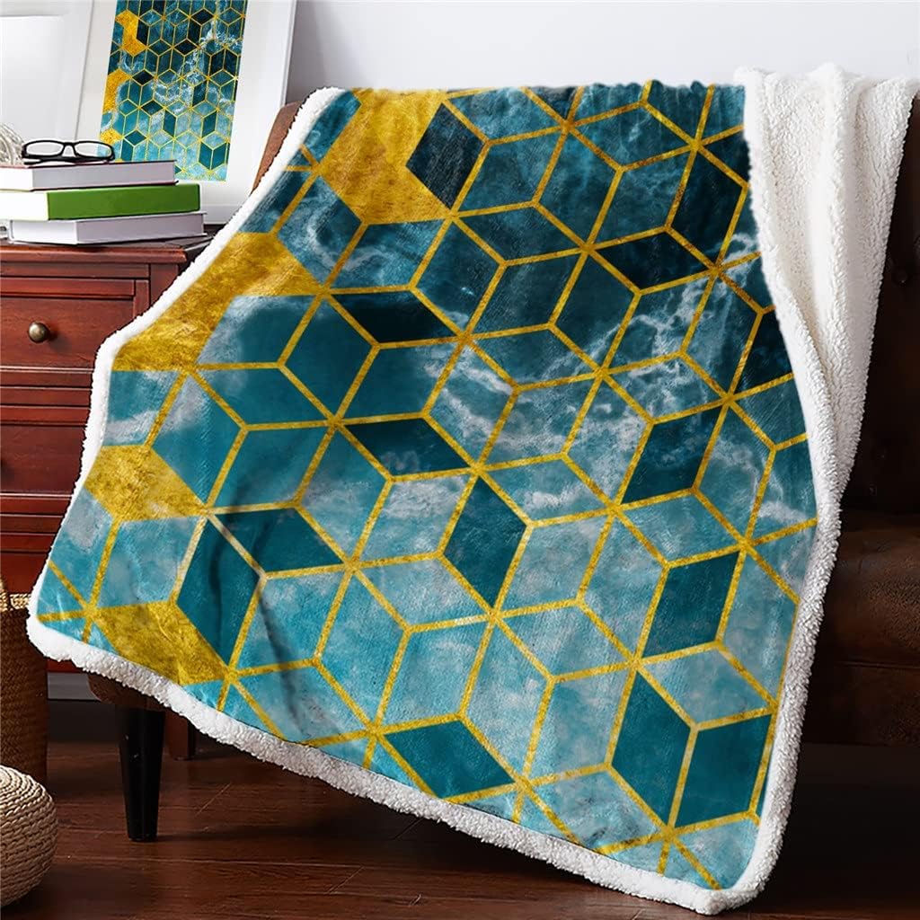 Gradient Cube Marble Sherpa Blanket Thick Velvet Flannel Bedspreads Office Nap Throw Sofa Cover Bedding