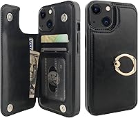 Vista 10 de ONETOP - Funda tipo cartera para iPhone 13 con soporte para tarjetas, anillo de rotación de 360°, bloqueo RFID, piel sintética, doble cierre Rojo