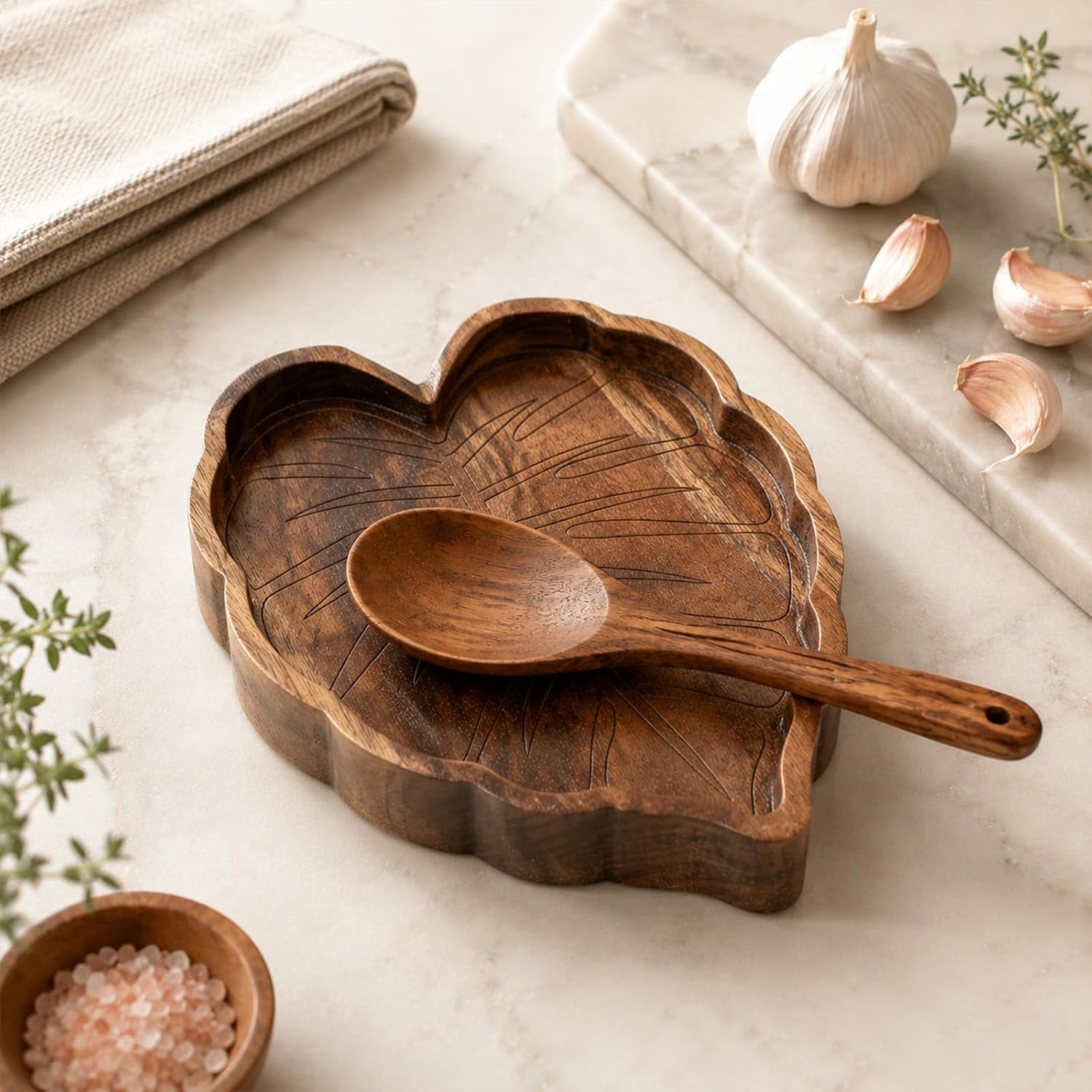 JarThenaAMCS Monstera Leaf Wooden Spoon Rest Holder
