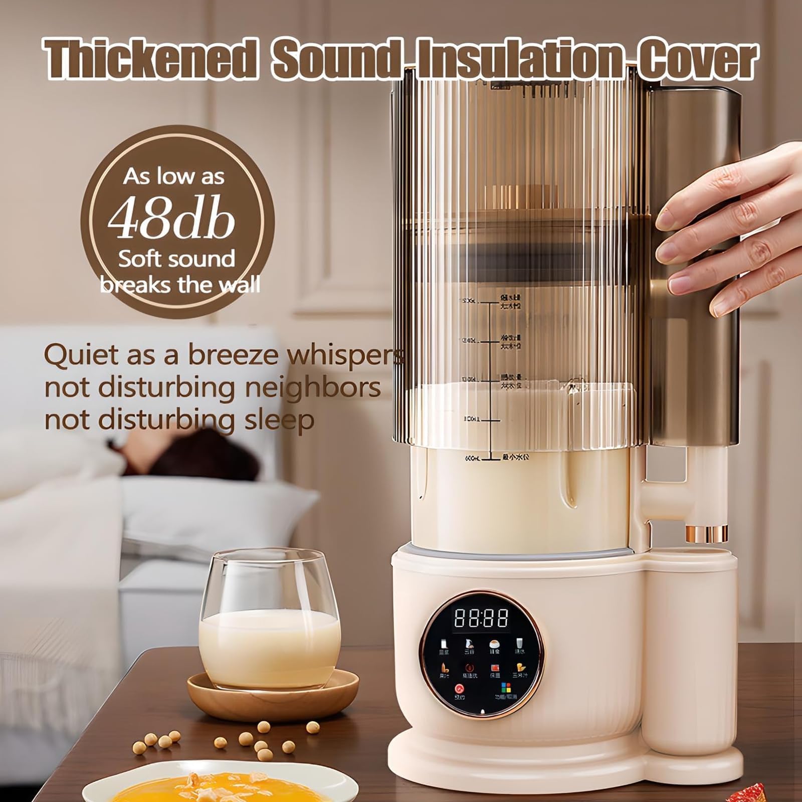 Sojamilchbereiter, 1.5L Nussmilchbereiter mit Selbstreinigung, 12 Klingen, Schalldichte Abdeckung, Macht Mandelmilch, Hafermilch, Pflanzenmilch, Saft mit 24H Verzögerung Timer