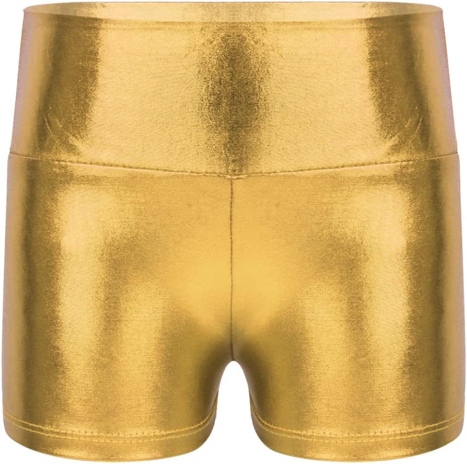 XUNZOO Kids Girls Athletic Gymnastic Sports Shorts Shiny Metallic Ballet Dance Bottoms Dancewear