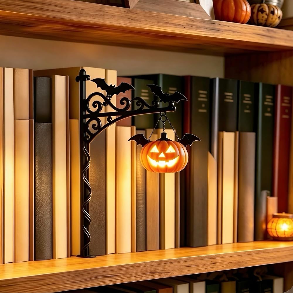 Library Lantern Bookshelf Lamp, Decorative Bookshelf Light with Warm LED Nightlight, Mini Nook Light for Bookshelf, Portable Table Desk Luminaire,Hanging Bookshelf Decor for Book Lovers (Pumkin) — 사진 1