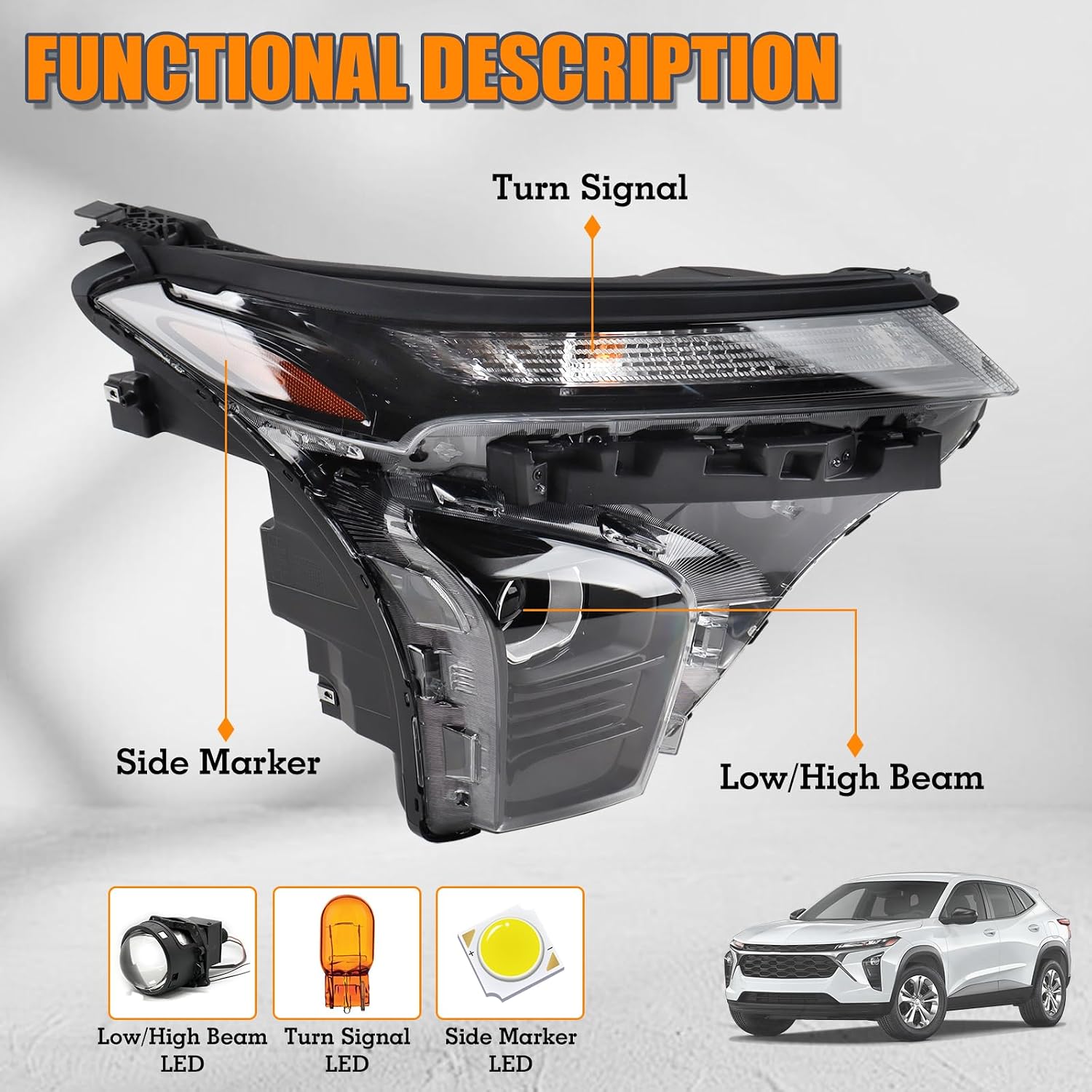 RH Halogen Type Headlights With Halogen Turn Signal Assembly Compatible with 2024-2025 Chevy Trax LS/1RS Headlamp Right Passenger Side 42907056 GM2503552