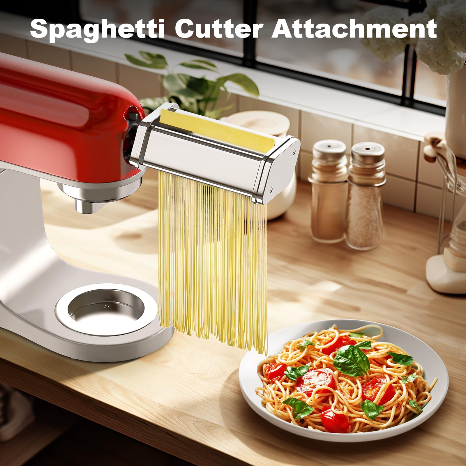 GVODE Accessoire pour pâtes en acier inoxydable pour Kenwood Kmix(KMX750) et Chef(KVC85) Robot, y compris rouleau à pâtisserie coupe-spaghetti et coupe-fettuccine Machine à pâtes pour Kenwood