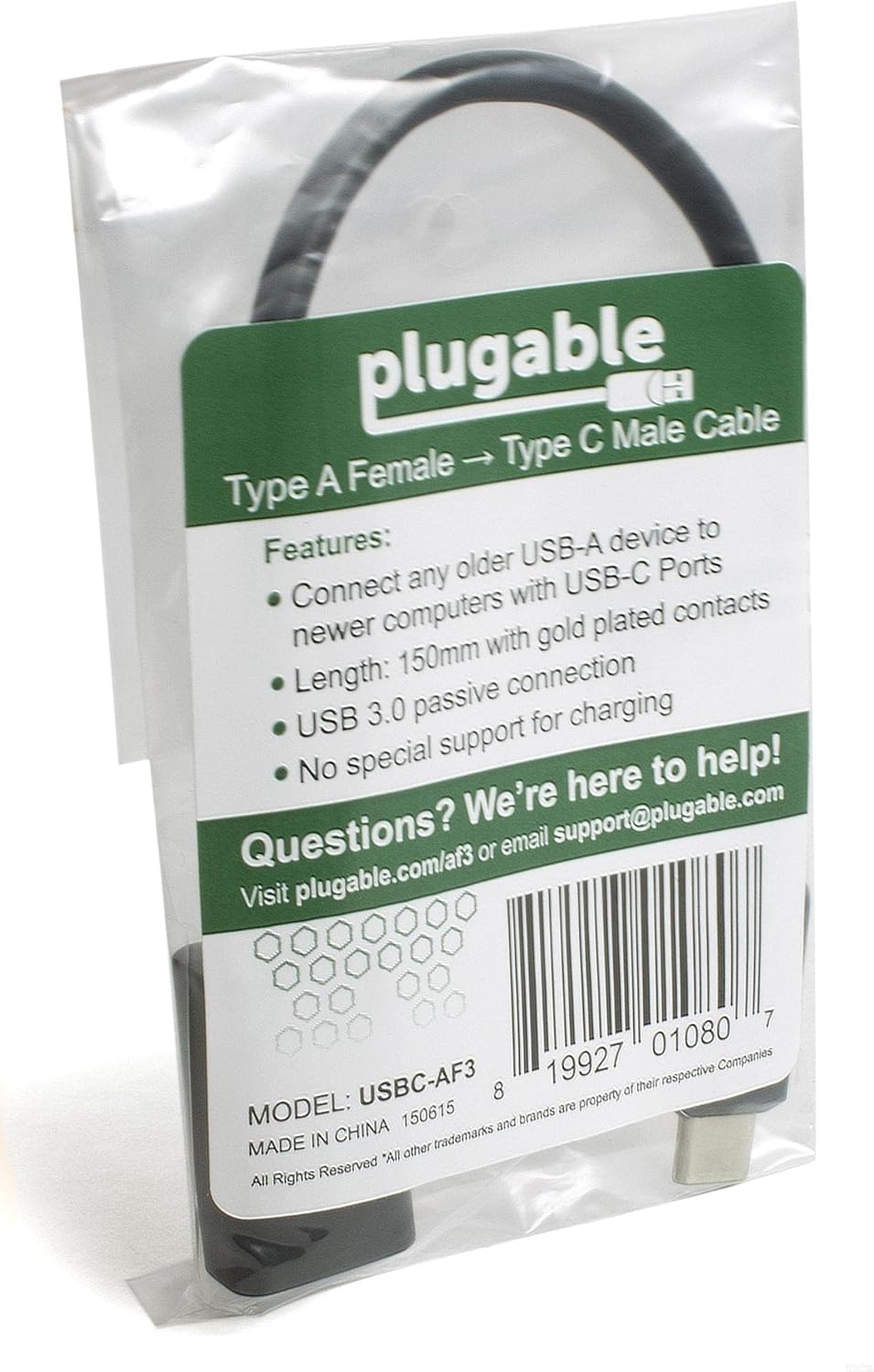 Plugable USB C to USB Adapter Cable with Driverless Technology, Enables Connection of USB Type C Laptop, Tablet, or Phone to a USB 3.0 Device (8 inch / 20 cm) (Pack of 3)