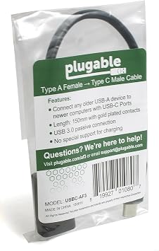 Plugable USB C to USB Adapter Cable with Driverless Technology, Enables Connection of USB Type C Laptop, Tablet, or Phone to a USB 3.0 Device (8 inch / 20 cm)