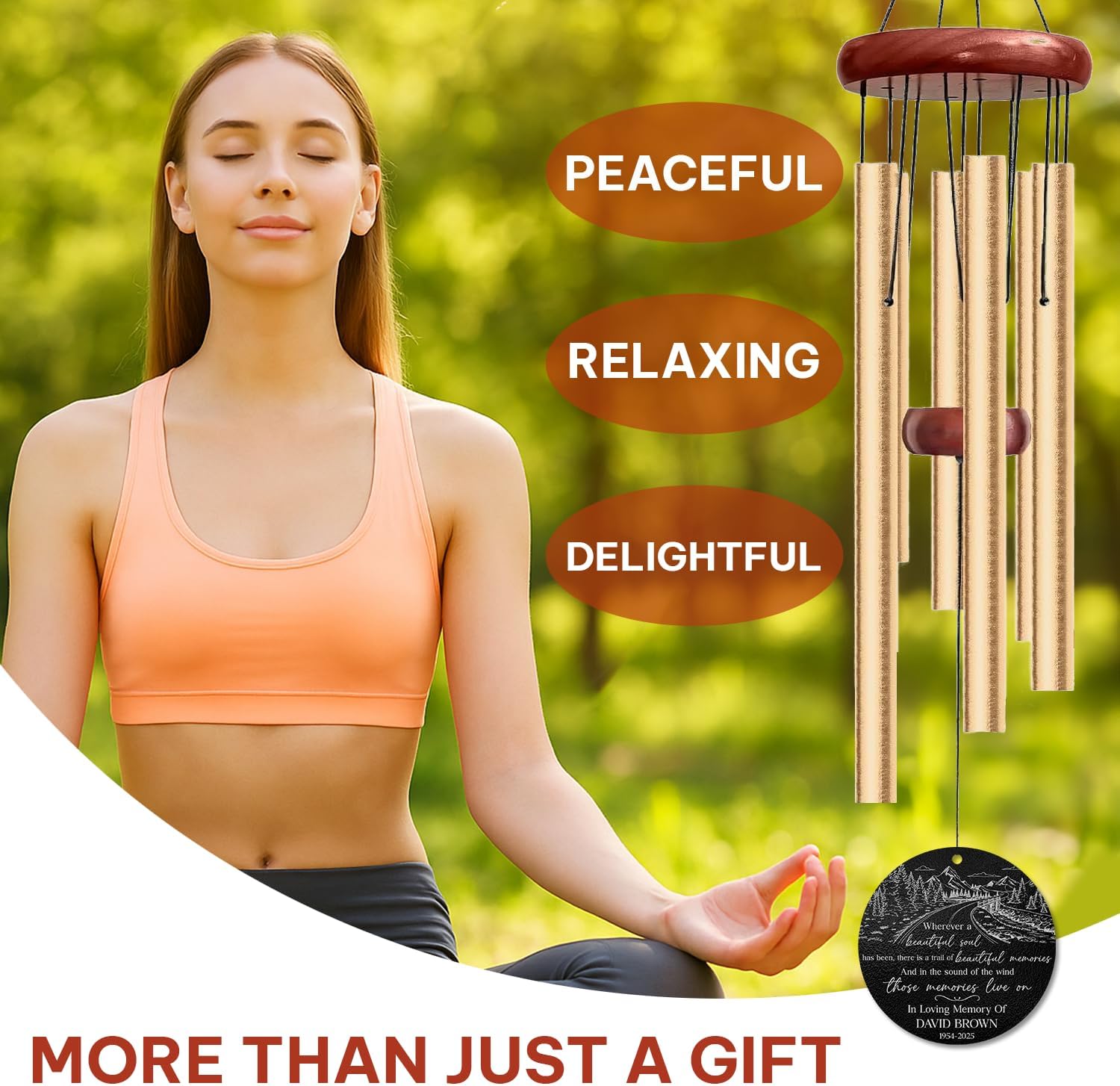 Personalized Memorial Wind Chime – Scenic Landscape Remembrance with Custom Name & Years – in Loving Memory Tribute – Sympathy Gift for Loss of Loved One – Windchime for Garden, Reflection Space