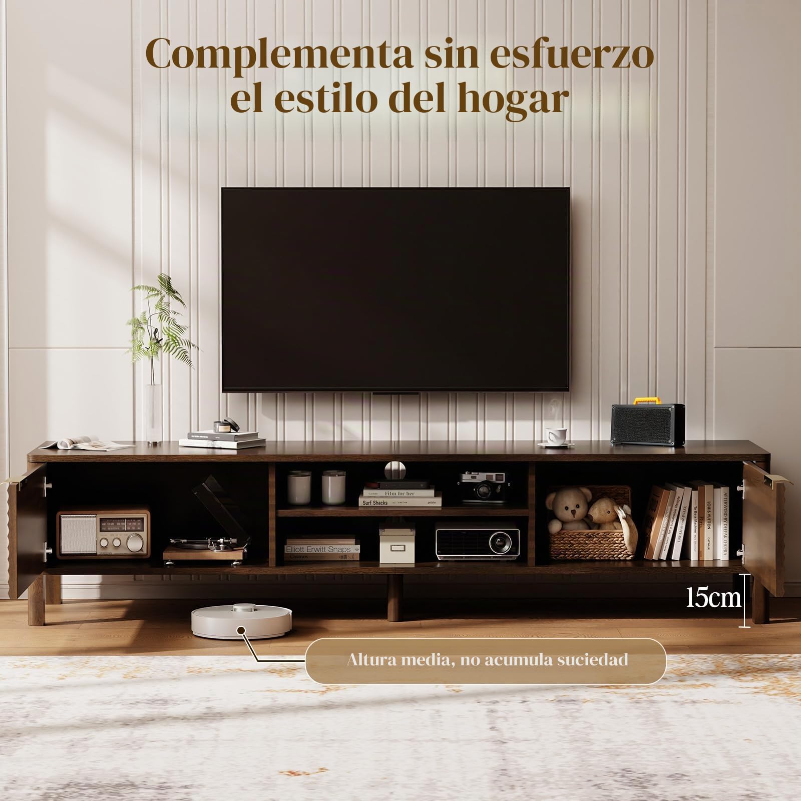IKALIFE Mueble TV Madera Salon 175cm para Televisor 80 Pulgadas Marrón | Mueble TV con 2 Puertas y Almacenamiento, Mueble television con Gestión de Cables, Mesa TV Moderno para Salon y Dormitorio