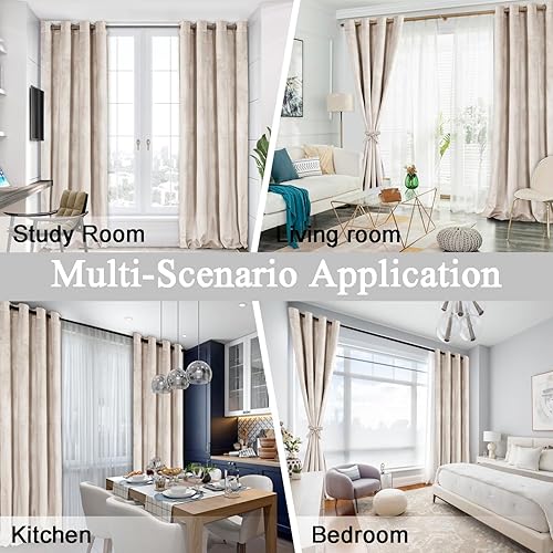 Miniatura 6 de JIUZHEN Cortinas de terciopelo color crema de 84 pulgadas de largo para sala de estar, con aislamiento térmico, para oscurecer la habitación, con