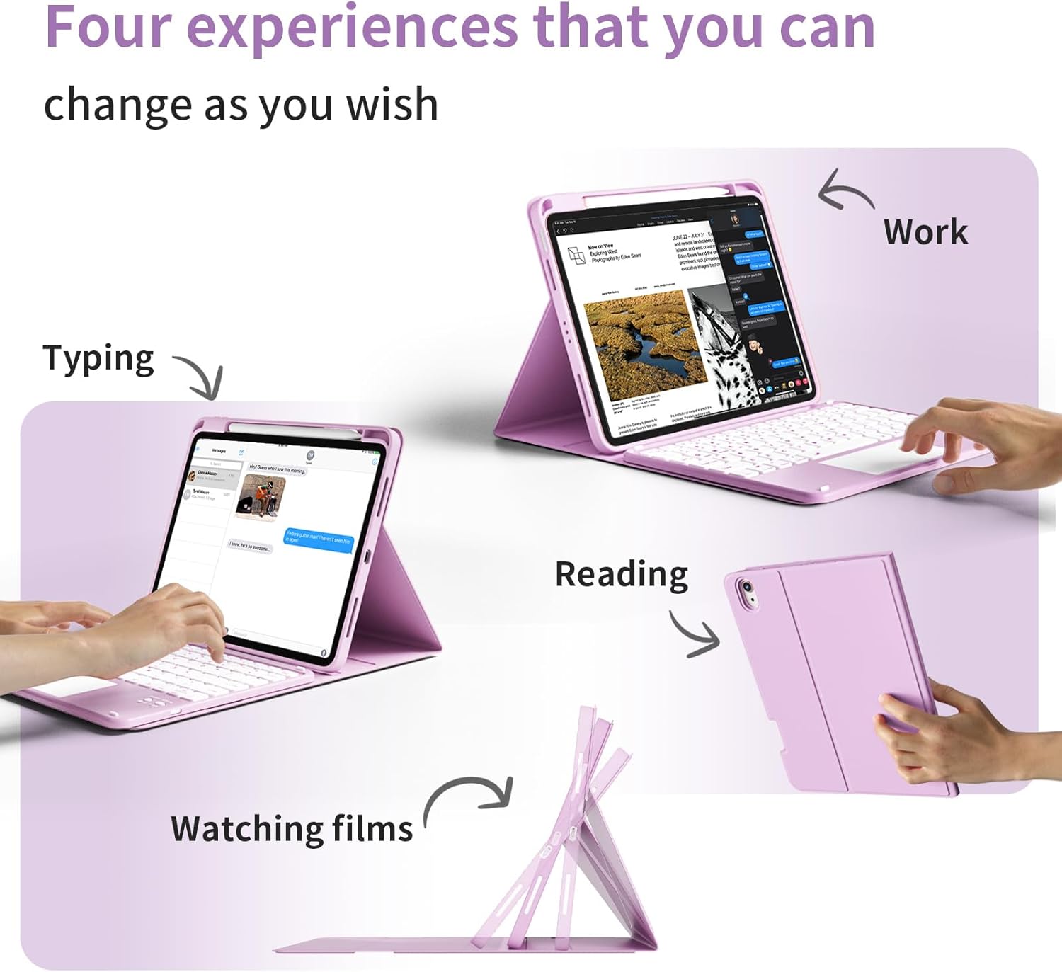 Keyboard Case for iPad Air 11-inch/Air 5th 4th Generation Case - 7 Colors Backlit,Multi-Touch Trackpad, Detachable Keyboard Cover with Pencil Holder for Air 11" M3/M2 (2025/2024) (Purple) - Image 6