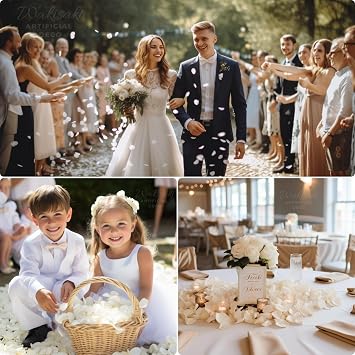 (Pre-Separated, Scented) Artificial Silk White Rose Petals for Romantic Night, Wedding Flower Girl, Event, Party, Valentine's Day Decoration (Cream,1000 pcs)