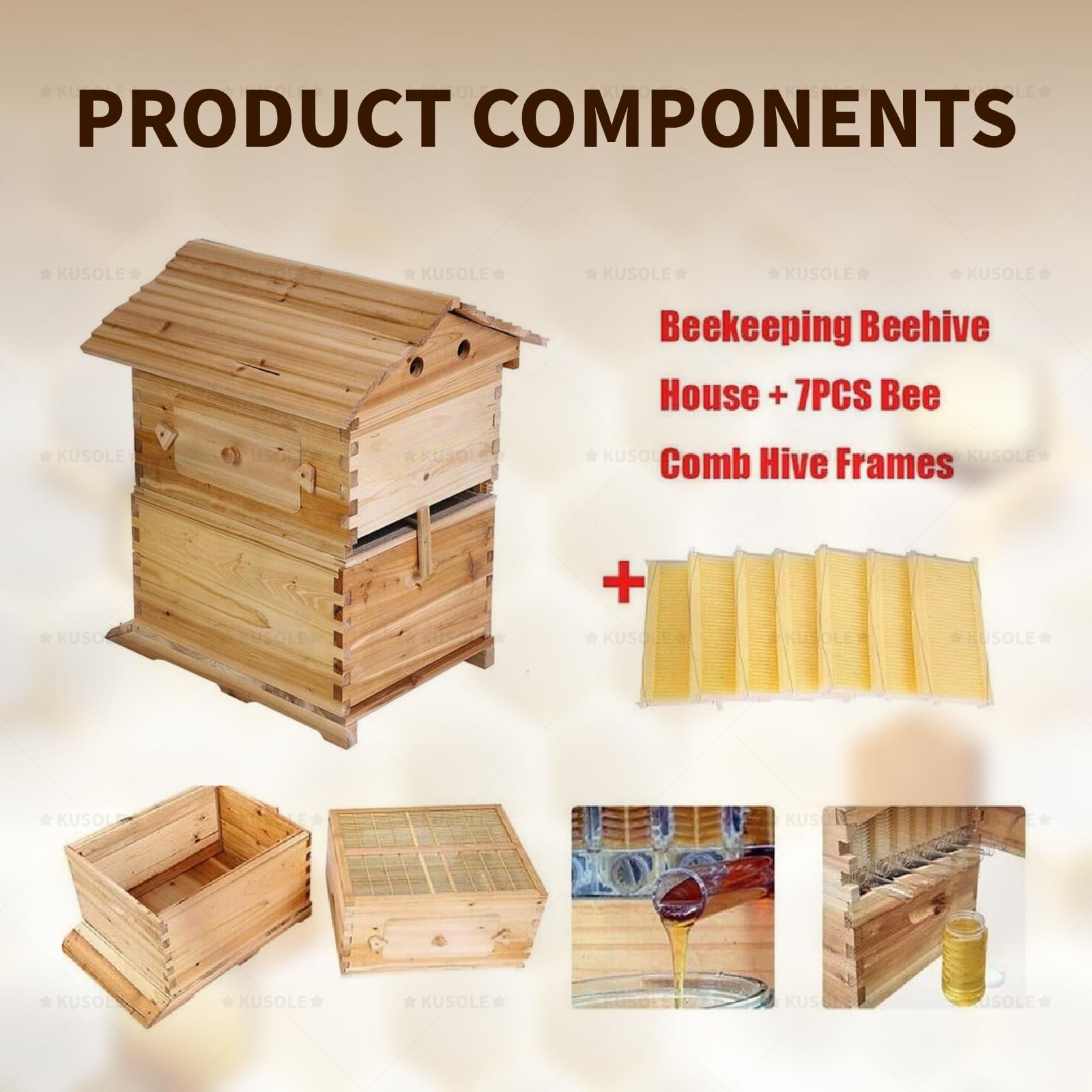 Kit de Inicio de Colmena y Suministros, Adecuado para Principiantes en Apicultura, con Ventana de observación, Incluye 7 bandejas de Panal