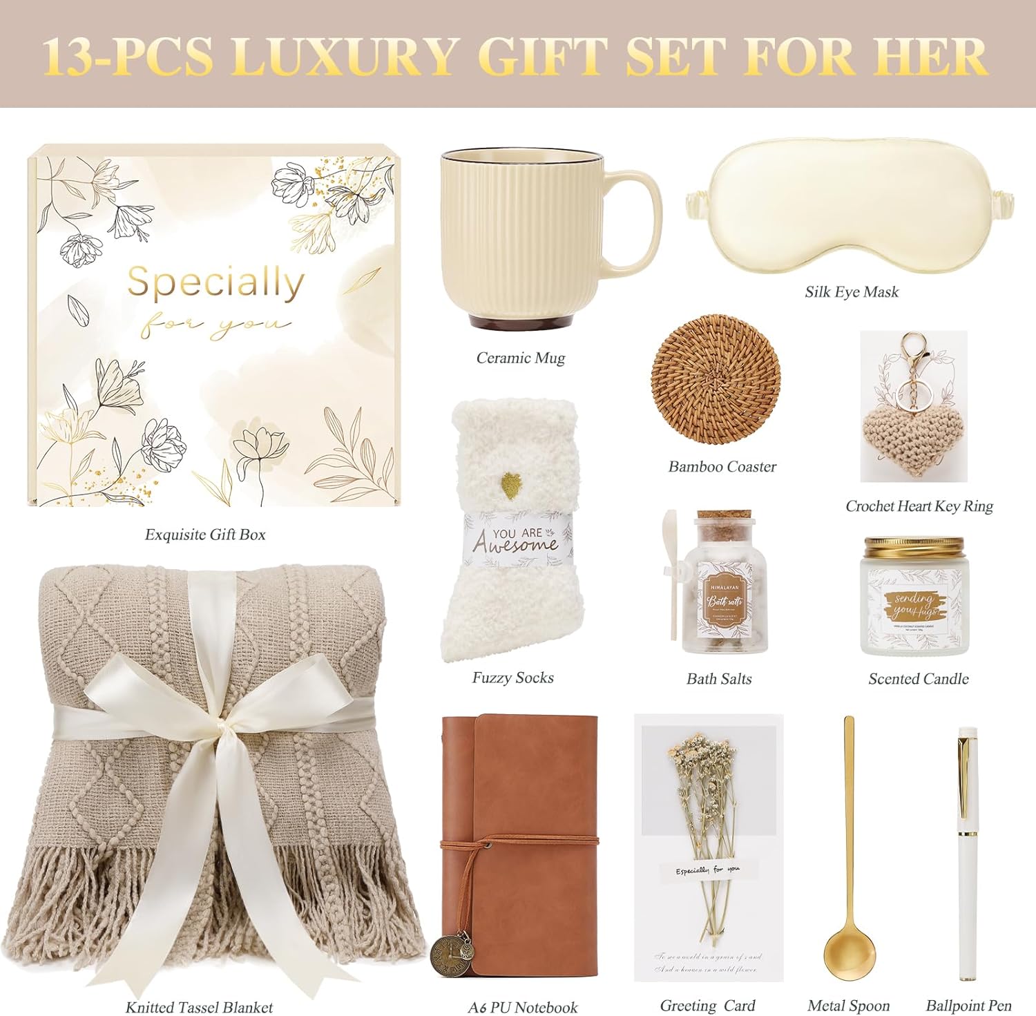 Get Well Gifts for Women Self Care Gift Basket - Birthday Gifts for Women Spa Care Package - Sympathy Inspirational Valentines Day Gift Set for Her Mom Sister Friend Wife Girlfriend (Khaki) - Image 2