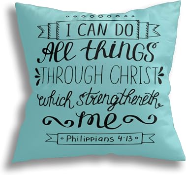 Jesus Verse Hand Lettering Can All Things Through God Bible Vintage Believe Christ Scripture Biblical Pillow Case 18x18 Inches Square Home Decor Pillowcase