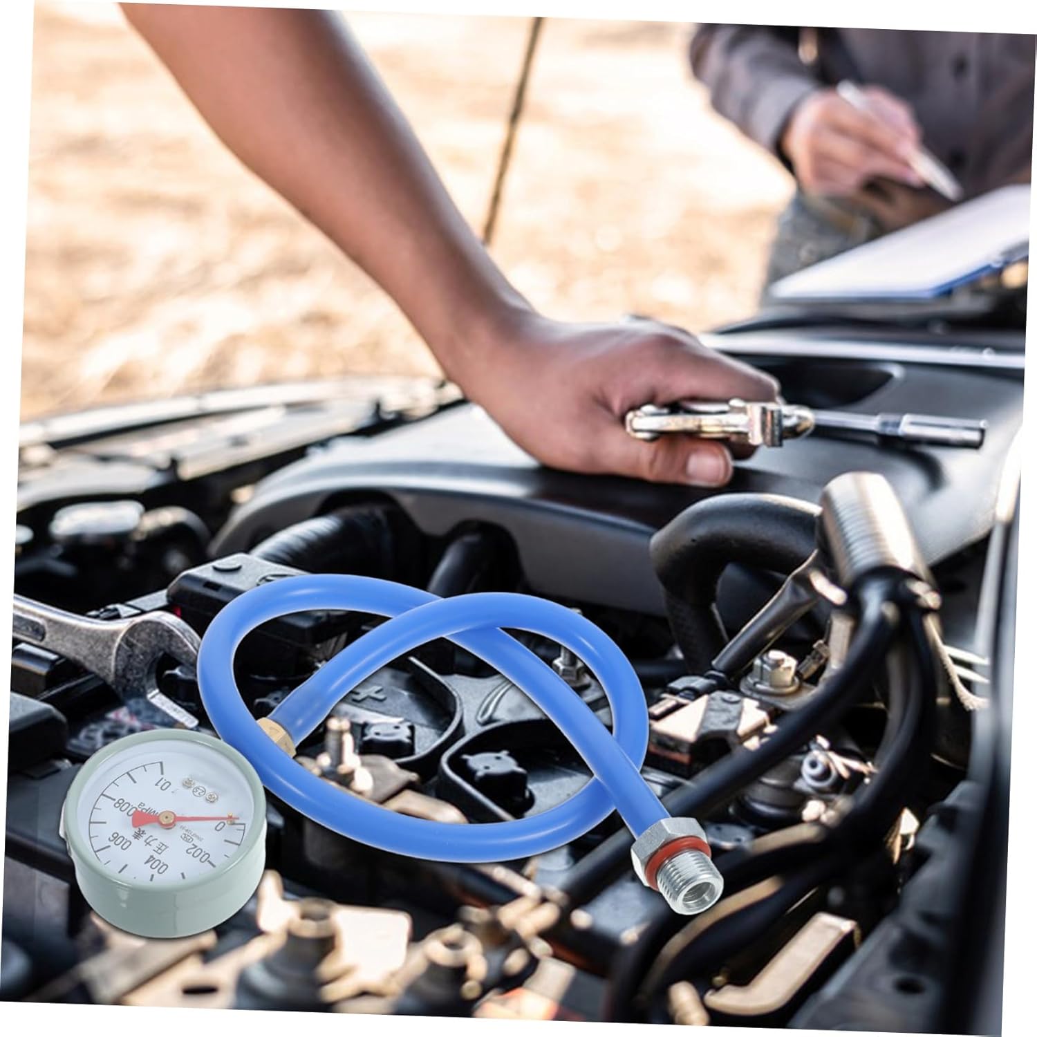 VICASKY Exhaust Back Pressure Tester Gauge Kit Rear Adapter Kit, Professional Automotive Emission Detector Hose and Adapters Universal Vehicle Diagnostics Backpressure Car Use Stainless Steel Rubber