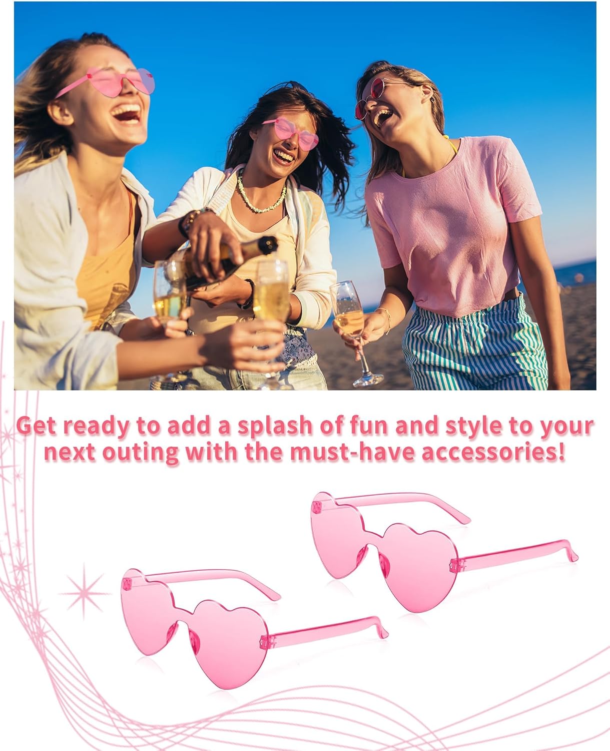 50 Pairs Heart Sunglasses for Women Bulk Transparent Pink Heart Shaped Sunglasses Bachelorette Party Glasses Fun Glasses for Party Favor to Add A Splash of Fun And Style - Image 7
