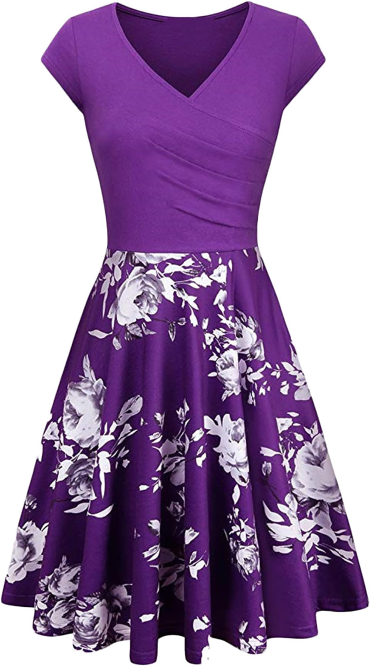 Women Slim Fit V Neck Dresses A-Line Flared Midi Dress 1950s Vintage Dresses