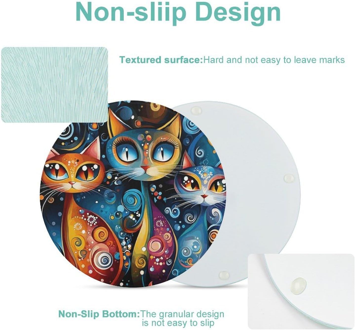 Colorful Abstract Cat Tempered Glass Cutting Boards for Kitchen image 3
