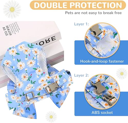 Miniatura 5 de BAEJMJK Juego de arnés y correa para perro con nudo de lazo sin tirones, arnés floral de margarita con anillo en D, juego de arnés de malla suave